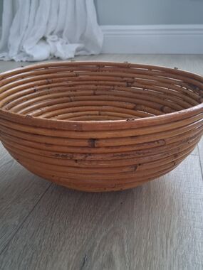 Vintage 70s Handwove Rattan Reed Bowl
